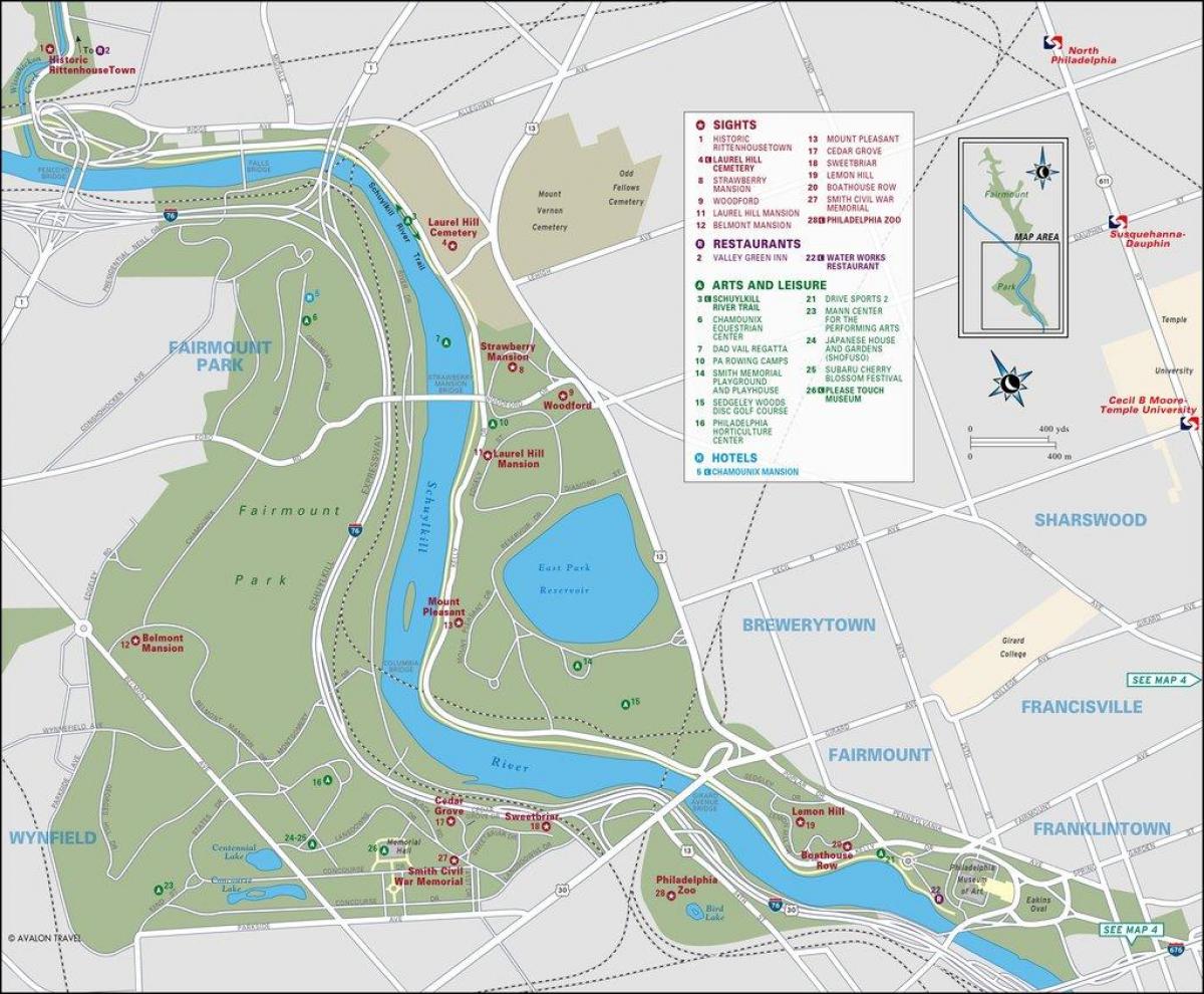 kart av fairmount park Philadelphia