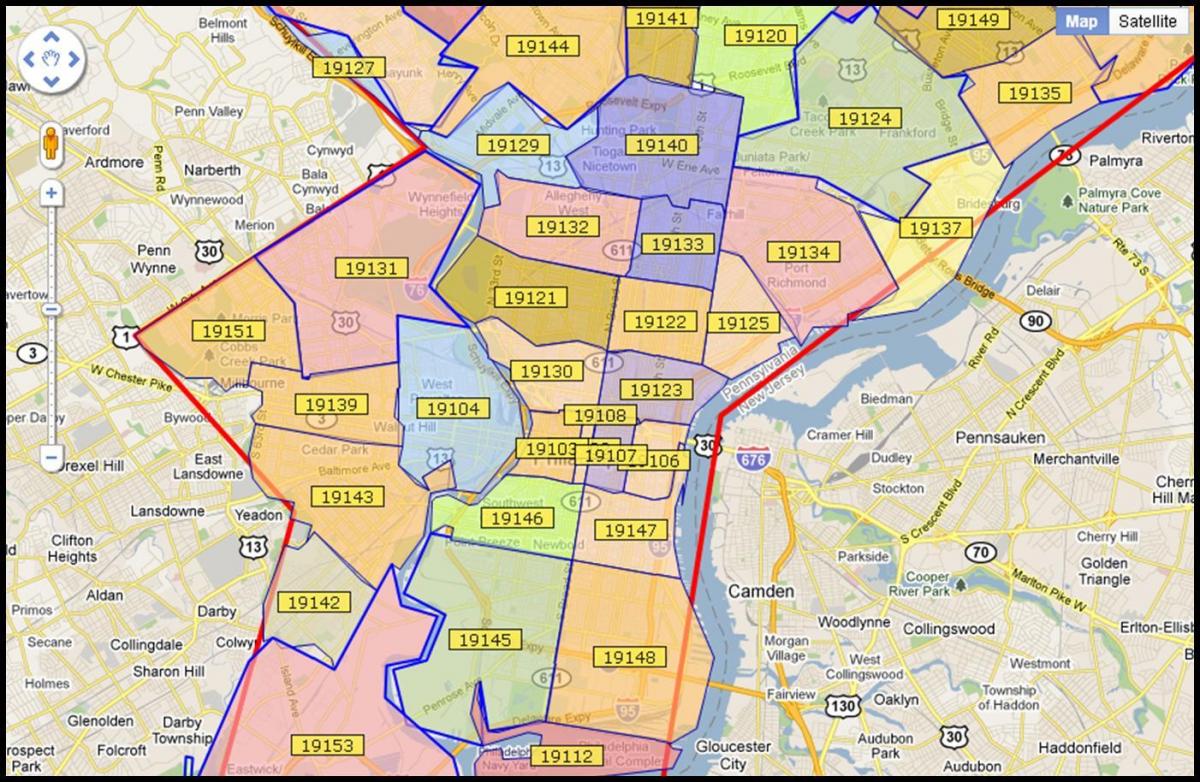 kart over større Philadelphia-området