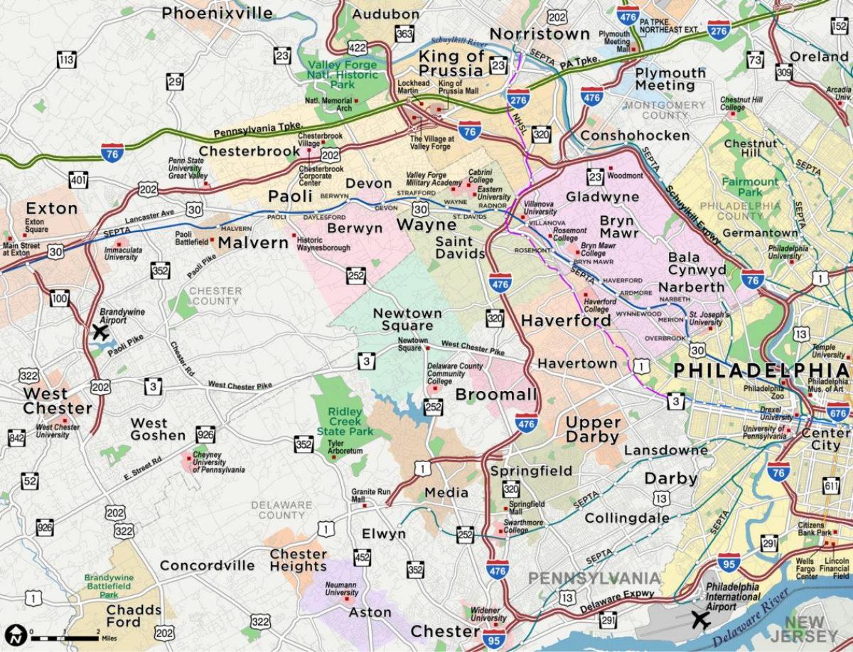 kart av main line Philadelphia