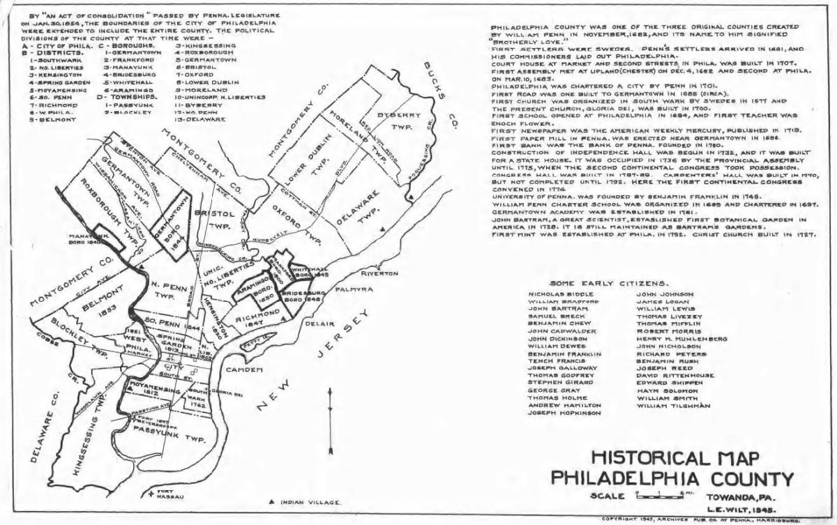 Philadelphia fylke kart