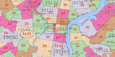 Philadelphia og omkringliggende områder kart
